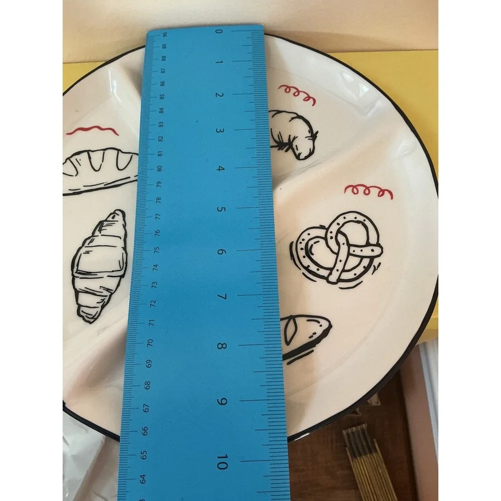 Dwell Studio Divided Breakfast Snack Plate Butter‎ Croissant Pretzel Bread